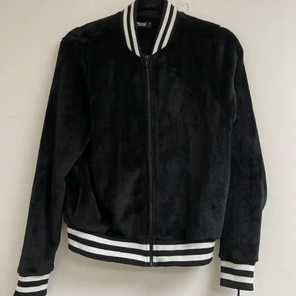 Michael Lauren Zip Stripe Velvet Jacket Medium Black - Picture 1 of 4
